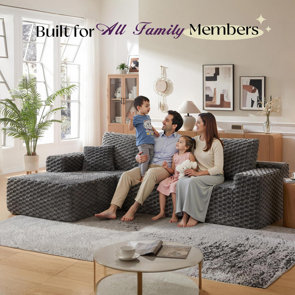 VanAcc 106’’ Oversized Modular Sectional Sofa, Deep Seat Cloud Couch with Corduroy Upholstery, L Shaped Boneless Sofas, Easy No-Assembly Lounge Couches for Living Room, Grey VanAcc