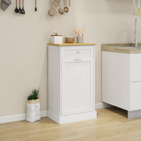 MiHunnor Wooden Simple style Kitchen Trash Cabinet, Wooden Frame with Drawers and Tilt-Out Trash Cabinet for 10 Gallon Trash Cans 19.69'' W x 13.78'' D x 35.43'' H (White-021) MiHunnor