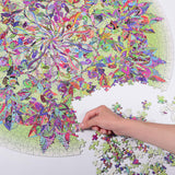 Bgraamiens Puzzle-Magic Tree of Life -1000 Pieces Colorful Leaves Round Mandala Puzzle Color Challenge Jigsaw Puzzles Bgraamiens