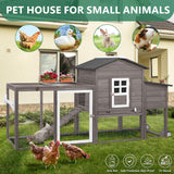 Magazoopet 79" L Chicken Coop with Run, Mobile Chicken Hen House with Wheels, Nesting Boxes, Indoor Outdoor Rabbit Hutch, Poultry Cage for Chickens Ducks Bunny with Removable Tray, Ramp (Grey) Magazoopet