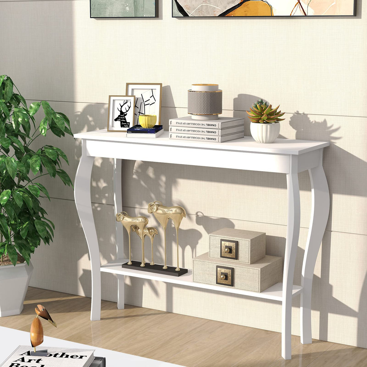 ChooChoo Narrow Console Table, Chic Accent Sofa Table, Entryway Table, White ChooChoo