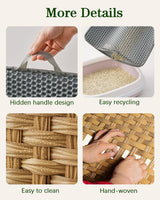 SETVSON Cat Litter Box Enclosure Furniture, Handwoven Rattan Hidden Litter Box with Mat, Large Space Cat House with 2 S-Shaped Hooks 30.3 x 18.3 x 24.4 Inches, Indoor for Living Room Apartment Natural SETVSON