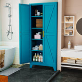 Boegica 71" Tall Metal Farmhouse Kitchen Pantry,Barn Doors Pantry Cabinet with Adjustable Shelves,Farmhouse Storage Cabinet,Modern Cupboard for Kitchen,Dining Room,Living Room,Bathroom,Blue Boegica