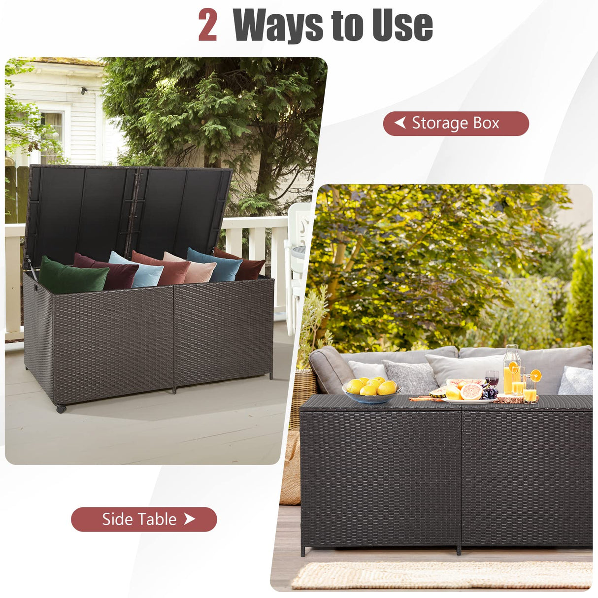 Tangkula 175 Gallon Outdoor Storage Box, Wicker Patio Deck Box with 2 Universal Wheels and Waterproof Zippered Liner, Outdoor Storage Container for Cushions, Toys and Garden Tools Tangkula