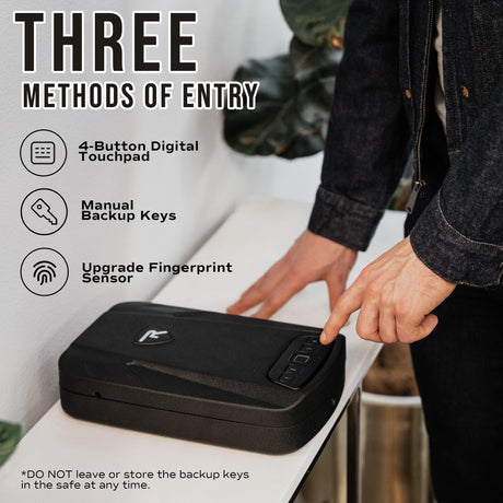 RPNB Gun Safe, Biometric Gun Safe for Handgun, Pistol Safe for Nightstand with Biometric Fingerprint, Digital Backlit Touchpad, Black RPNB