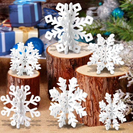 OuMuaMua 6 Set Snowflake Christmas Table Decorations - 12pcs White Wooden 3D Snowflake Decor Tabletop Centerpiece for Christmas Party Supplies Home Decor OuMuaMua