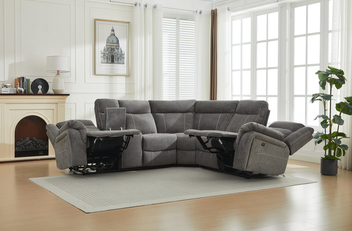 Secsofier Power Premium Fabric Reclining Sectional Sofa Set, Zero Gravity Recliner Couch with USB Port 1 Console Storage 2 Cup Holders (Power, 1 Console) Secsofier