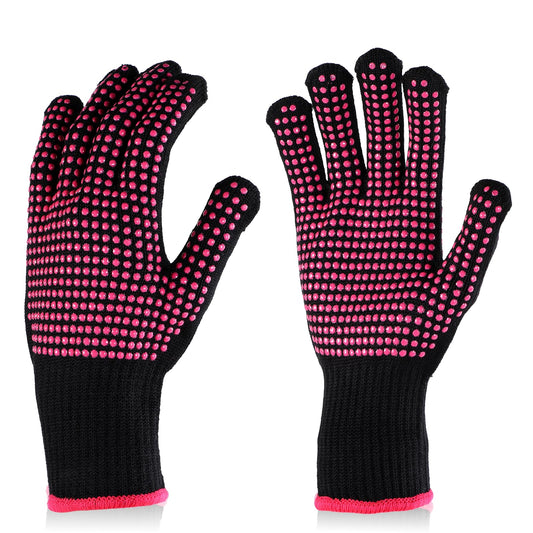 Qianyu 2 Pcs Heat Resistant Gloves with Double Silicone Bumps Professional Heat Blocking Gloves Heat Proof Mitts Elastic Hair Styling Tools Appliances Gloves for Curling Flat Iron Hot-Air Brushes