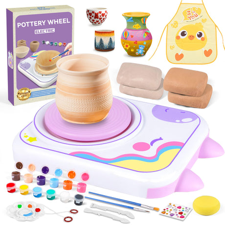 Pottery Wheel for Kids，Art Supplies Arts & Crafts Kit, Crafts Toys for Girls 8-12, Pottery Studio Craft Kit with 4 Pack Air-Dry Clay,Girls Toys Birthday Christmas Gift for Kids Ages 6 7 8 9 10 11 12+ weirtoya