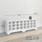 Prepac White Hall Bench with Storage and Seating: 24-Shoe Cubby Bench, Ideal White Shoe Rack for Entryway, Sized 15.5" D x 60" W x 20.25" H Prepac