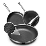 OATOFP Non Stick Frying Pans Set, Hybrid Pans Set Nonstick (8+10+12inch),Pan for cooking, PFOA Free Kitchen set, Dishwasher and Oven-Safe Cookware Sets, Induction Compatible Stainless Steel Skillets OATOFP
