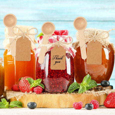 Baderke 50 Sets 3 Inch Mini Wooden Spoons Small Wooden Spoons Disposable Small Spoons for Spice Jars Wood Spoons with Tags and Twine Condiments Honey Sugar Kitchen Cooking Oil Tea Coffee Baderke