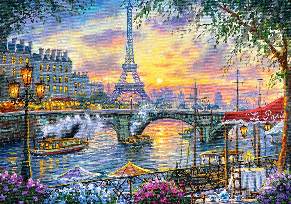 CASTORLAND 500 Piece Jigsaw Puzzle, Tea Time in Paris, France, Colorful Eiffel Tower and Café Puzzle, Paris, Art Puzzle, Adult Puzzles, Castorland B-53018 Castorland