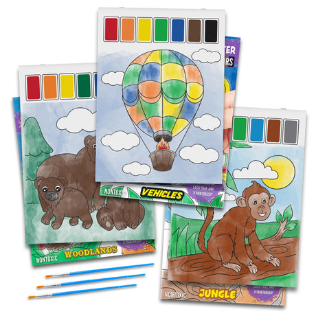 Imagination Works® Paint with Water Books for Kids, 3 Pack | Watercolor Coloring Book Set for Toddler Activities | Spillproof Kids Paint Palettes on Each Page (Jungle, Vehicles, Woodland) Imagination Works