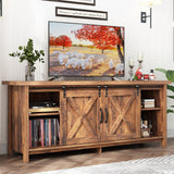 Elibeauty Rustic Brown Farmhouse TV Stand for 50-65 Inch TVs with Adjustable Shelves and Sliding Barn Doors Elibeauty