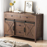 Farmhouse Dresser for Bedroom, Sliding Barn Door Dresser with 4 Drawers, Kids Dresser & Chest of Drawers for Clothes Storage, Wood Dresser TV Stand, 47" Redwood Rustic GlouMod