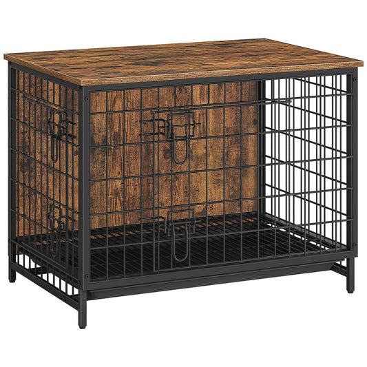 MAHANCRIS Dog Crate Furniture, Wooden Dog Kennel with Removable Tray, Heavy-Duty Dog Cage for Small/Medium/Large Dogs, Indoor Dog House End Side Table, 31.5" L, Rustic Brown DCHR0201Z - WoodArtSupply