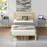 PUNICE Wooden Twin Size Bed Frame with Headboard, Wood Platform Bed Frame with Charging Station, Solid Wood Slat Support, 8.6 Inch Space Underneath, No Box Spring Needed, Easy Assembly PUNICE