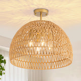 Rattan Ceiling Light Fixture, 4-Light Boho Semi Flush Mount Ceiling Light, 20" Wicker Light Fixture with Handmade Woven Cage Lampshade, Rattan Chandelier for Bedroom Hallway Nursery Kitchen Farmhouse Ledshaoyue