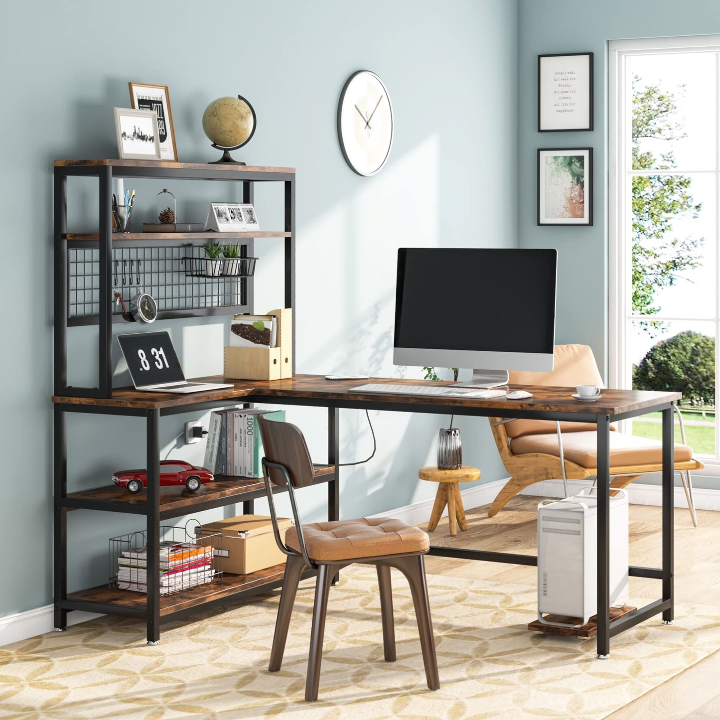 Tribesigns 55" L-Shaped Computer Desk with Wireless Charging and 5 Storage Shelves for Home Office - WoodArtSupply