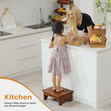 Holana 6.5" Wooden Step Stool for Adults (No Assemble Required)- 500 Lbs One Step Stools for High Bed Riser - Small Stepping Stool for Elderly, Seniors, Kid/Bathroom, Bed, Kitchen (Acacia Wood) HOLANA