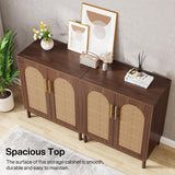 Tribesigns Set of 2 Rattan Sideboard Buffet Cabinet with Storage, 59 Inch Accent Cabinet for Dining Room, Living Room, Kitchen, Rattan and Dark Brown Tribesigns