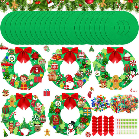 Moucuny 32 Sets DIY Christmas Crafts Kits Christmas Foam Wreath Craft Kits Snowman Santa Bows Sticker Christmas Wreath Ornaments Christmas Arts and Crafts for Christmas Tree Home Indoor Decoration Moucuny