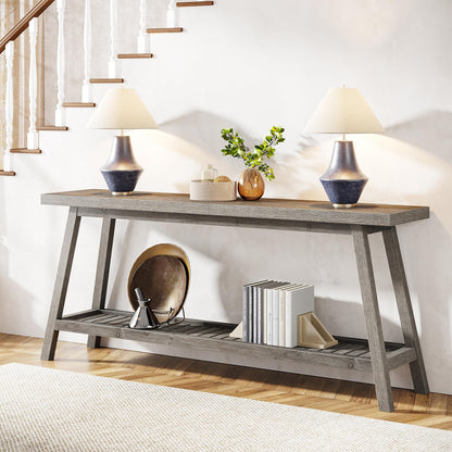 Tribesigns Farmhouse Console Entryway Table: 70.9 Inches Extra Long Console Table for Entryway, 2-Tier Narrow Wood Foyer Sofa Couch Table for Hallway, Entrance, Living Room, Grey - WoodArtSupply