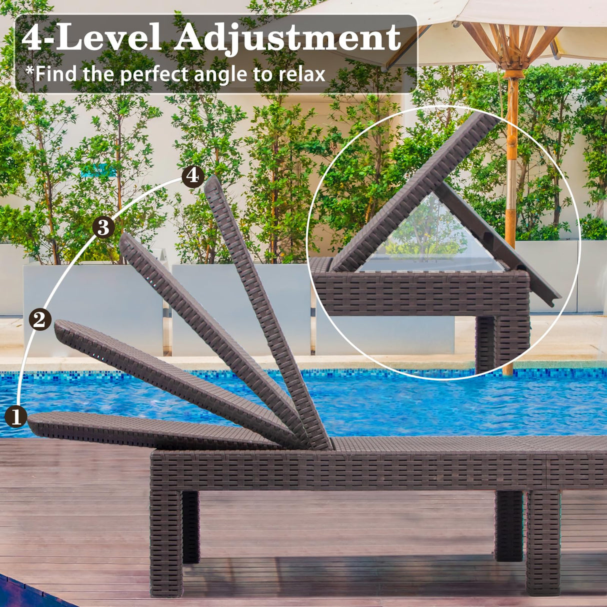 DIMAR GARDEN Outdoor Chaise Lounge,Resin Pool Lounge Chair Waterproof Recliner,Mocha DIMAR GARDEN