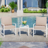Shintenchi 3 Piece White Metal Outdoor Furniture Sectional Set, Modern Outdoor Metal Chair Conversation Furniture Set with Coffee Table for Patio,Backyard,Balcony (Khaki) Shintenchi