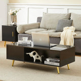 COSVALVE 41.3IN LED Black Coffee Tables for Living Room with 16 Colors LED Lights, Modern Minimalist Coffee Table with Fluted Panel, Rectangle Center Table Game Table COSVALVE