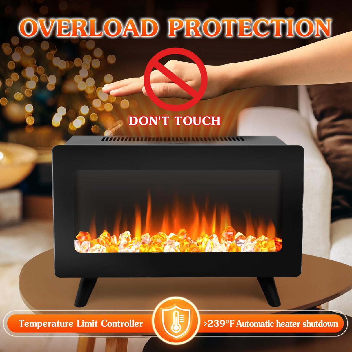 16" Freestanding Electric Fireplace Heater - Fire Places Electric Fireplace Stove with Realistic LED 3D Flames, Infrared Heater Indoor, Small Space Heater, 750 | 1500W, Overheating Protection AckMizz