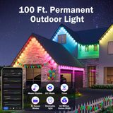 Heromind 100ft Smart RGB Outdoor Lights with 60 LED, 8000 Hour Long Life, Waterproof, Permanent Christmas Lights for Daily Decorative Lighting and Holiday Parties Heromind