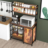 NAIYUFA Kitchen Bakers Rack with Baskets and Door,Industrial Microwave Oven Stand,Utility Storage Shelf,Free Standing Kitchen Utility Cart Storage Shelf Organizer with Hooks NAIYUFA