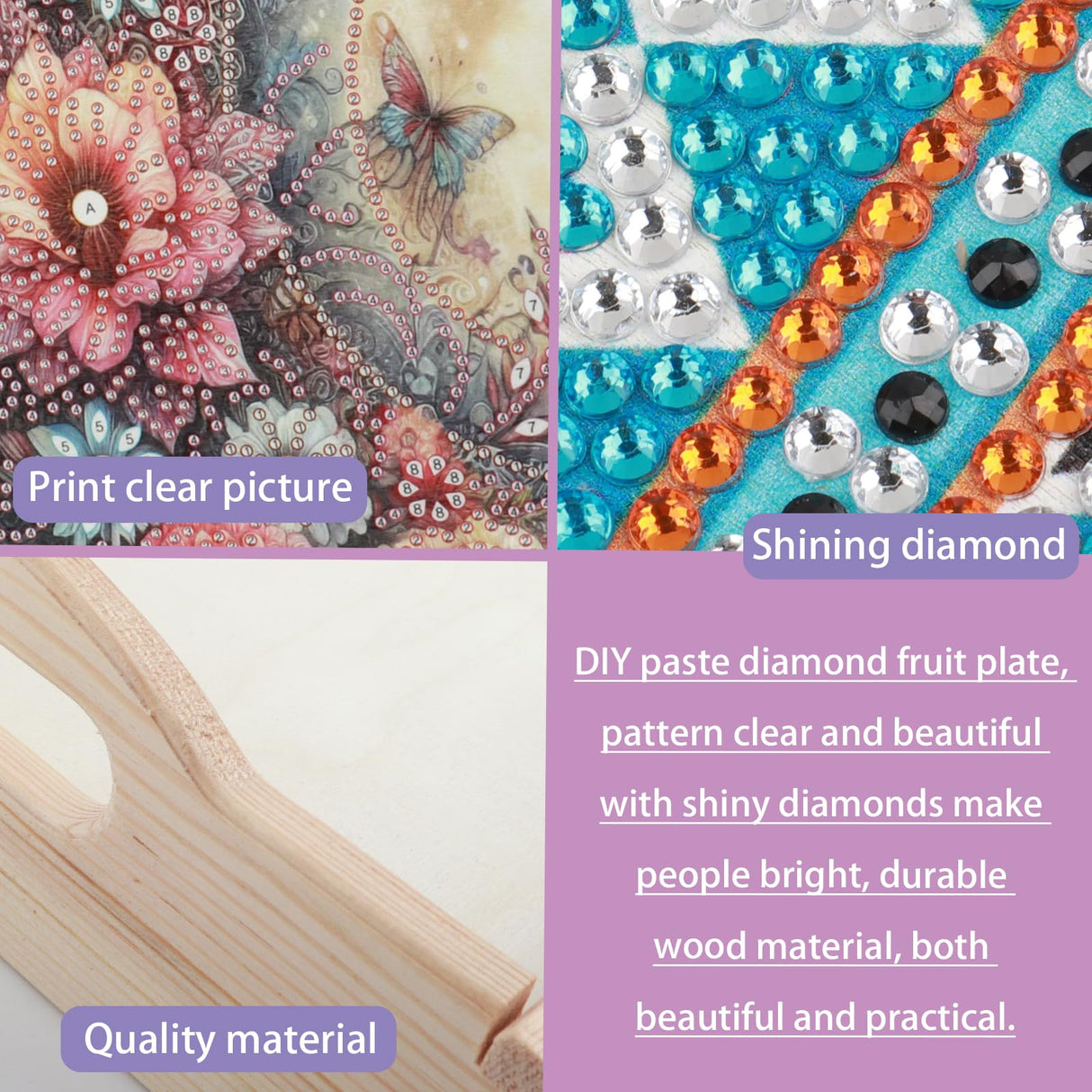 JISHSHAY Diamond Art Serving Tray Diamond Painting Food Tray Gem Art Serving Platter Gem Painting Mosaic Kits for Adults DIY Kits for Adults, with Wood Handle 20×30cm/7.87×11.81in, Wolf JISHSHAY