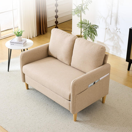 VINGLI 47" Small Couch, Linen Loveseat Sofa Light Brown Mini Couch Mid Century Modern Decor Love Seat for Small Spaces Living Room, Bedroom, Play Room VINGLI