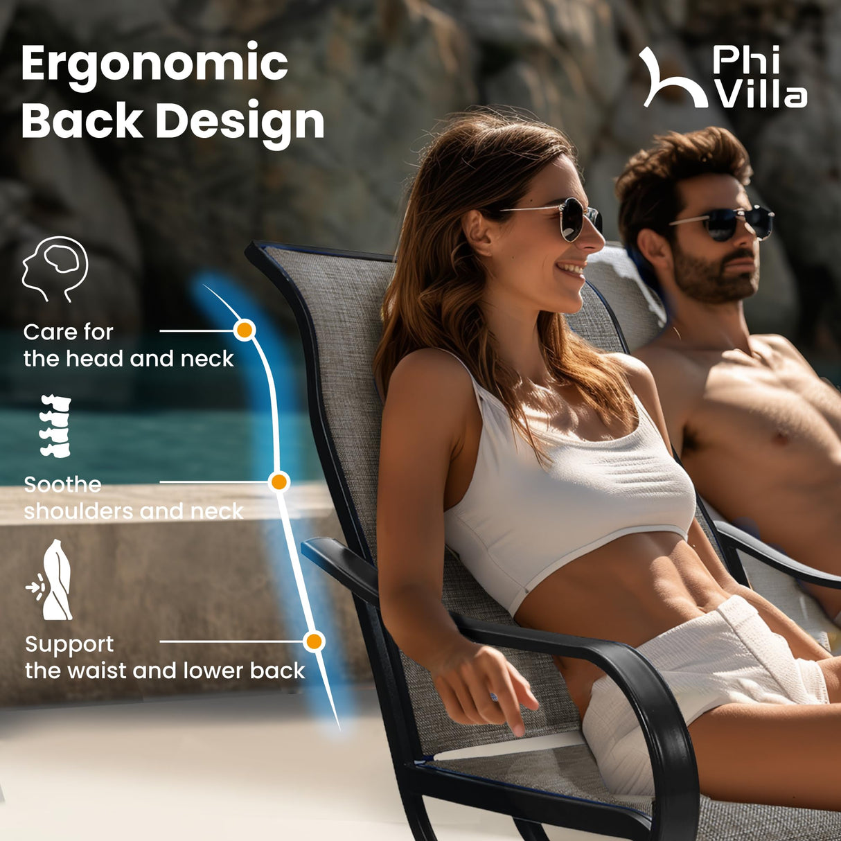 PHI VILLA 7 Piece Patio Dining Set for 6, 1 Large Metal Table and 6 Outdoor Dining Chairs with High Back and Padded Textilene, Outdoor Furniture Set for Garden, Yard PHI VILLA