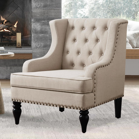 Rosevera Amelia 29" Modern Upholstered Armchair with Wingback Accent Leisure Chair, Fabric Reading Single Sofa for Living Room Bedroom Balcony Studio, Standard, Beige Rosevera