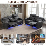 Netpane Breathable Leather Power Recliner Sofa Set with LED, Power Reclining Sofa and Loveseat Set with Adjustable Headrest/Wireless Charger/Storage Console for Living Room/HomeTheater (Grey&Black) Neptane
