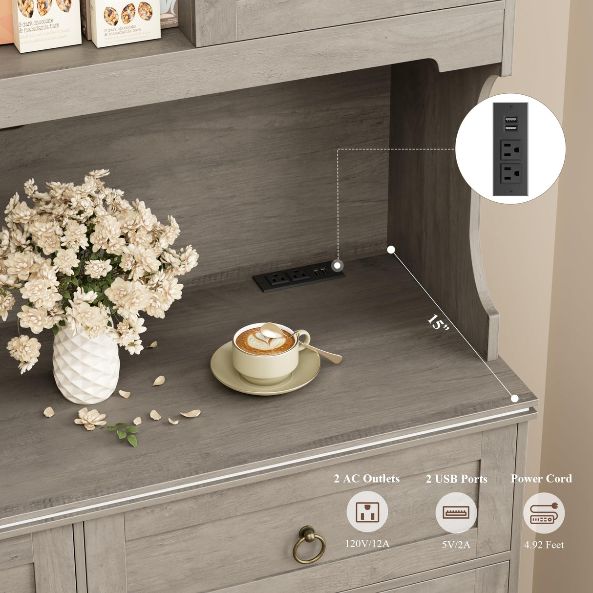 HOSTACK 71" Tall Pantry Cabinet with Power Outlets, Kitchen Pantry Storage Cabinet with Microwave Stand, Farmhouse Kitchen Hutch with Drawers, Food Pantry Large Cupboard for Dining Room, Ash Grey HOSTACK