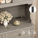 HOSTACK 71" Tall Pantry Cabinet with Power Outlets, Kitchen Pantry Storage Cabinet with Microwave Stand, Farmhouse Kitchen Hutch with Drawers, Food Pantry Large Cupboard for Dining Room, Ash Grey HOSTACK