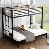 AEMSOFK Twin Over King Bunk Bed,Twin Bunk Bed with Trundle,Heavy Duty Metal Bunkbeds with Ladder & Guardrail, 3-in-1 Convertible Twin Bunk Bed,Twin Over Queen, Space-Saving,Noise Free,Black AEMSOFK