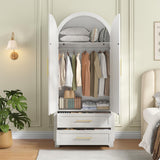 Maupvit Wardrobe Closet, Modern Armoire Wardrobe Closet with 2 Drawers and Arched Doors, 73" Tall Wooden Bedroom Armoires with Shelves and Hanging Rod, White Maupvit