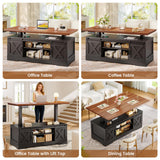 SEDETA Lift Top Coffee Table, Rectangle Coffee Table with Storage and Barn Door, Smart Height Adjustable Coffee Table with Power Outlet for Living Room, Black SEDETA