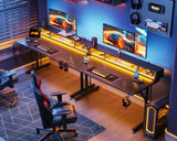 MOTPK Gaming Desk with Float Monitor Stand, Computer Desk 48inch with Shelves & Power Outlet, Gamer Desk Gaming Table with LED Lights, Kids Boys Gaming Desk, Black MOTPK