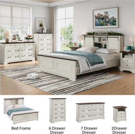 BLANKSPACE Farmhouse Dresser with 6 Drawers, Antique White Dresser for Bedroom, Hallway, Living Room, or Office Storage BLANKSPACE