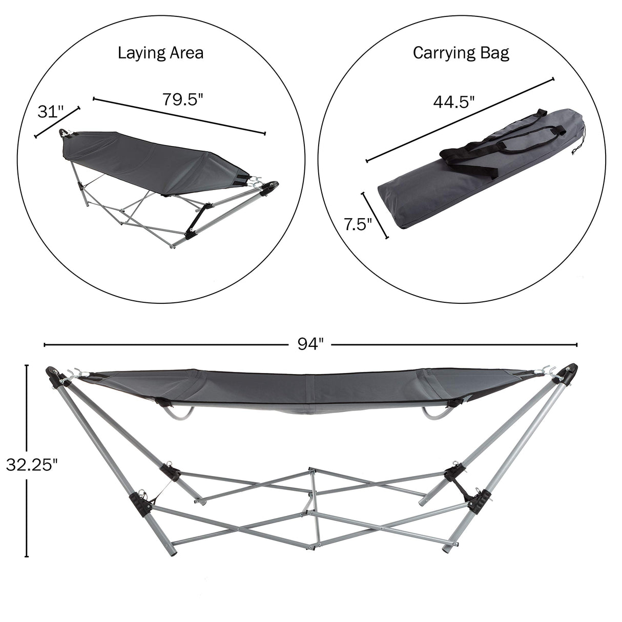 Hammock with Stand Included - Portable Hammock Fits into Carry Bag for Easy Travel - Perfect for Backyard, Pool, Beach, Hiking by Lavish Home (Gray) Lavish Home