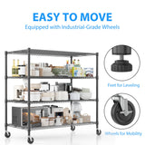 Homdox Heavy Duty Metal Shelves for Storage, 4 Tier Storage Racks and Shelving, Commercial Adjustable Wire Shelving Unit on Wheels, Garage Rack Pantry Shelves Kitchen Shelving, 24"x48"x72", Black Homdox