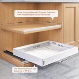 Seinloes 2 Pack Pull Out Cabinet Organizers 21"Deep With Raising Pad for Framed Cabinets,Expandable Slide Out Drawers Upgrade 3 Slide Rails,Roll Out Shelves Adhesive,Adjustable Width 12"-20.45" White Seinloes