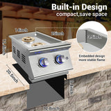 Livory Double Grilling Side Burners for Outdoor Kitchen, 2 * 17,000BTU Nature Gas Burners, Duty Heavy 304 Stainless Steel, Built-in Side Burner for BBQ Island Grill (Nature Gas) Livory